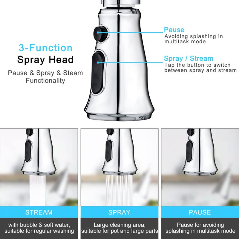 SOKA Kitchen Sink Faucet Single Handle with Pull Down Sprayer 3 Working Mode Stream, Spray & Pause Fit for 1 or 3 Hole - Image 3